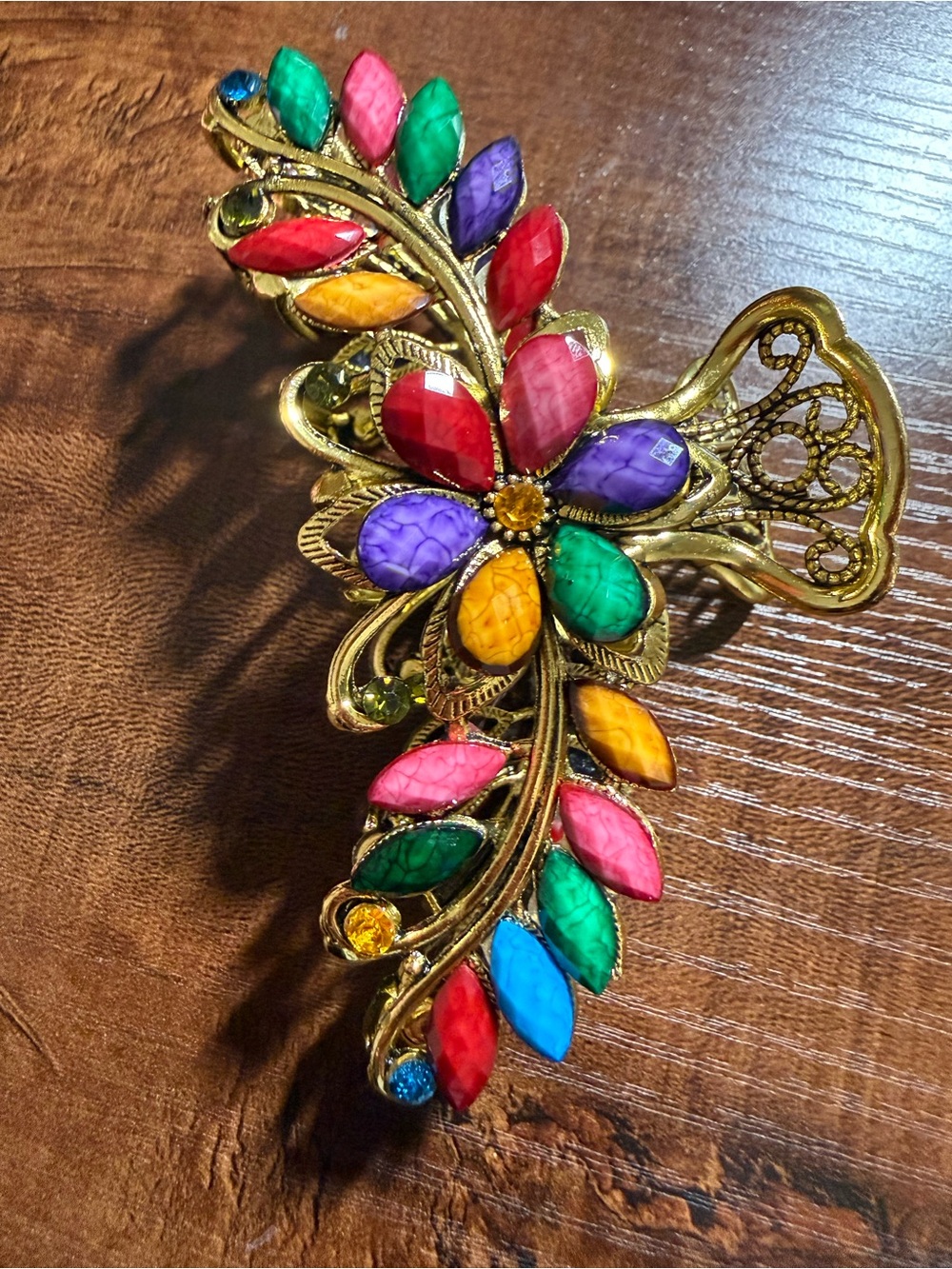 Multicolor Floral Leaf Crystal Hair Clip - Vintage Style